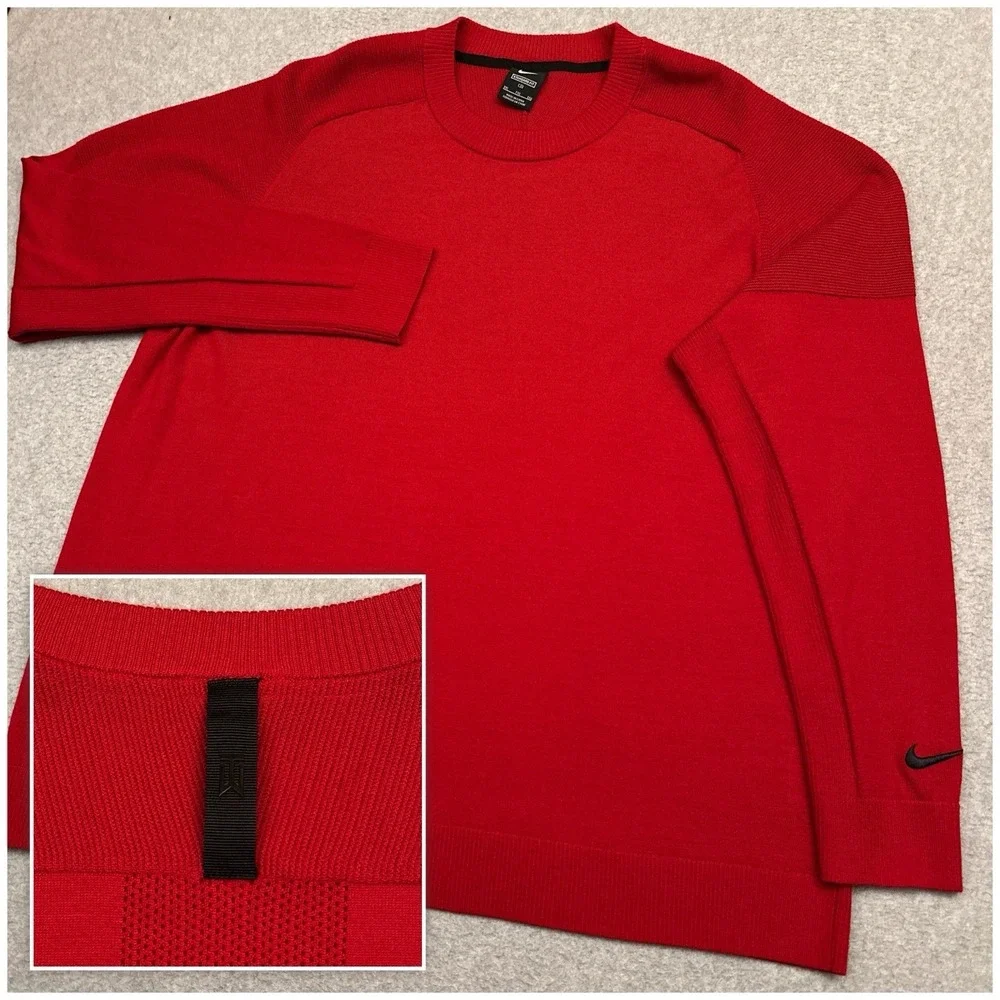 Nike Tiger Woods TW Collection Golf Sweater Mens XXL Red Wool Blend Crew CU9782‎